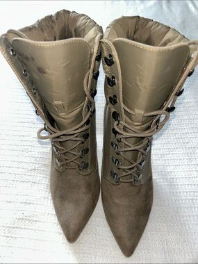 Women's Tall Lace-Up Pointed-Toe Boots in Taupe